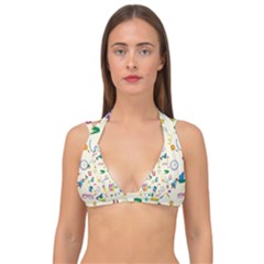 Pattern School Bag Pencil Triangle Double Strap Halter Bikini Top by Ravend