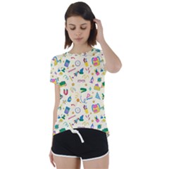 Pattern School Bag Pencil Triangle Short Sleeve Foldover Tee by Ravend