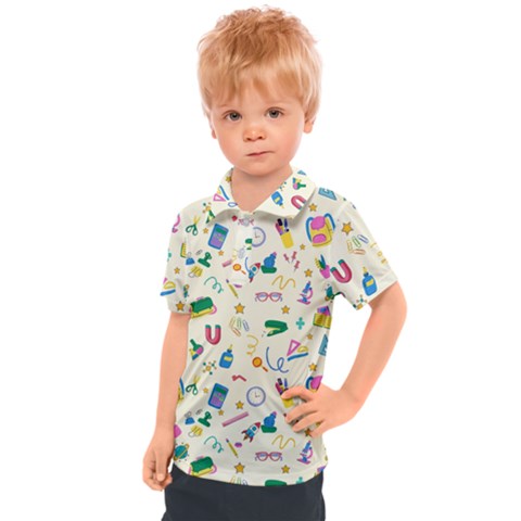 Pattern School Bag Pencil Triangle Kids  Polo Tee by Ravend