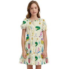 Pattern School Bag Pencil Triangle Kids  Puff Sleeved Dress by Ravend