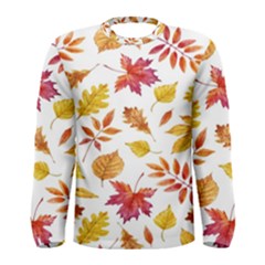 Watercolor-autumn-leaves-pattern-vector Men s Long Sleeve Tee by nateshop