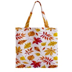 Watercolor-autumn-leaves-pattern-vector Zipper Grocery Tote Bag by nateshop