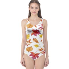 Watercolor-autumn-leaves-pattern-vector One Piece Swimsuit by nateshop