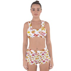 Watercolor-autumn-leaves-pattern-vector Racerback Boyleg Bikini Set by nateshop