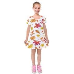 Watercolor-autumn-leaves-pattern-vector Kids  Short Sleeve Velvet Dress by nateshop