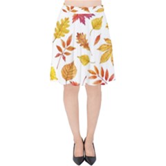 Watercolor-autumn-leaves-pattern-vector Velvet High Waist Skirt by nateshop