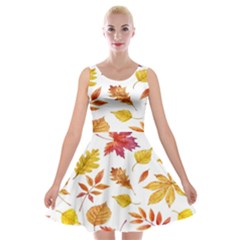 Watercolor-autumn-leaves-pattern-vector Velvet Skater Dress by nateshop