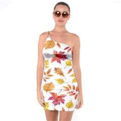 Watercolor-autumn-leaves-pattern-vector One Soulder Bodycon Dress by nateshop