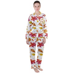 Watercolor-autumn-leaves-pattern-vector Satin Long Sleeve Pajamas Set by nateshop