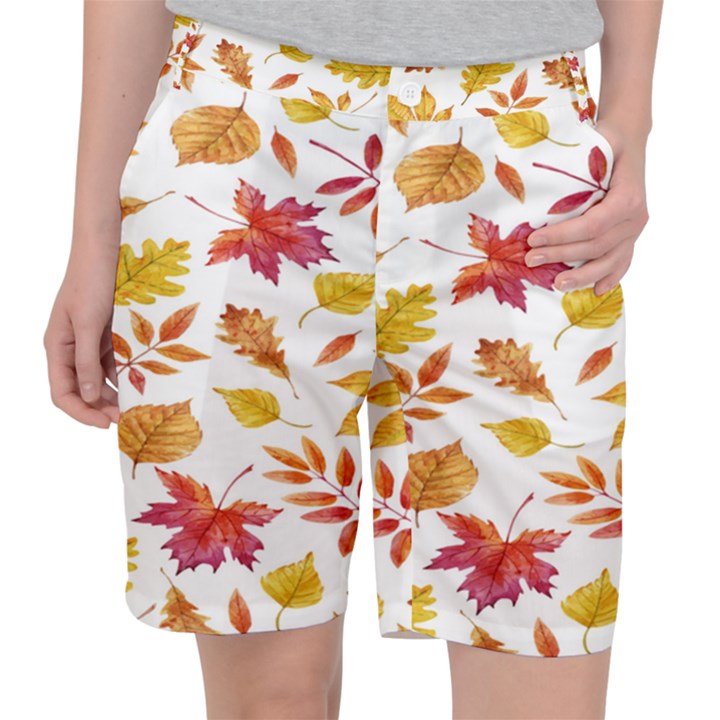 Watercolor-autumn-leaves-pattern-vector Pocket Shorts