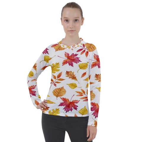 Watercolor-autumn-leaves-pattern-vector Women s Pique Long Sleeve Tee by nateshop