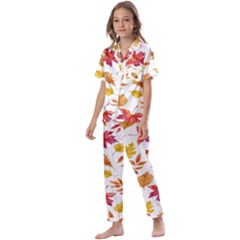 Watercolor-autumn-leaves-pattern-vector Kids  Satin Short Sleeve Pajamas Set by nateshop