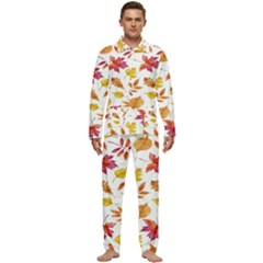 Watercolor-autumn-leaves-pattern-vector Men s Long Sleeve Velvet Pocket Pajamas Set by nateshop