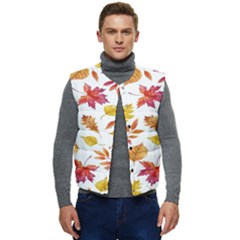 Watercolor-autumn-leaves-pattern-vector Men s Short Button Up Puffer Vest	 by nateshop