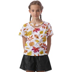 Watercolor-autumn-leaves-pattern-vector Kids  Front Cut Tee by nateshop