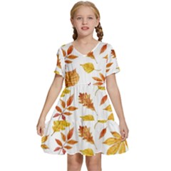 Watercolor-autumn-leaves-pattern-vector Kids  Short Sleeve Tiered Mini Dress by nateshop