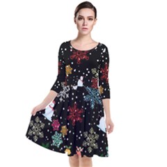 Christmas Thanksgiving Pattern Quarter Sleeve Waist Band Dress by Ravend