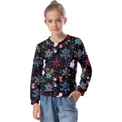 Christmas Thanksgiving Pattern Kids  Long Sleeve Tee With Frill 