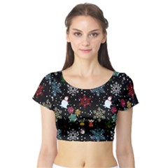 Christmas Thanksgiving Pattern Short Sleeve Crop Top by Ravend