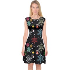 Christmas Thanksgiving Pattern Capsleeve Midi Dress by Ravend