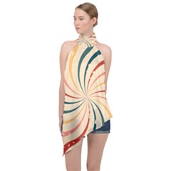 Swirl Star Pattern Texture Vintahe Classic Old Halter Asymmetric Satin Top by Ravend