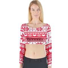 Nordic-seamless-knitted-christmas-pattern-vector Long Sleeve Crop Top by nateshop