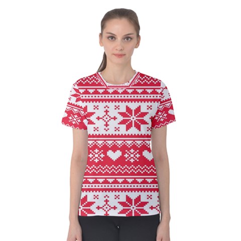 Nordic-seamless-knitted-christmas-pattern-vector Women s Cotton Tee by nateshop