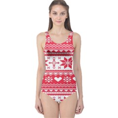 Nordic-seamless-knitted-christmas-pattern-vector One Piece Swimsuit by nateshop