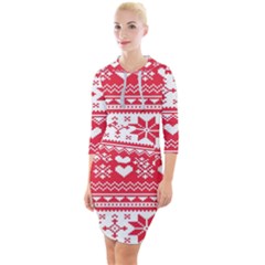 Nordic-seamless-knitted-christmas-pattern-vector Quarter Sleeve Hood Bodycon Dress