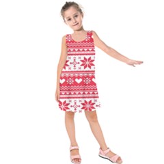 Nordic-seamless-knitted-christmas-pattern-vector Kids  Sleeveless Dress by nateshop