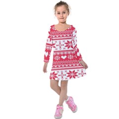 Nordic-seamless-knitted-christmas-pattern-vector Kids  Long Sleeve Velvet Dress by nateshop