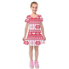 Nordic-seamless-knitted-christmas-pattern-vector Kids  Short Sleeve Velvet Dress by nateshop