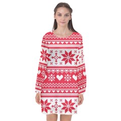 Nordic-seamless-knitted-christmas-pattern-vector Long Sleeve Chiffon Shift Dress 