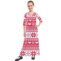 Nordic-seamless-knitted-christmas-pattern-vector Kids  Quarter Sleeve Maxi Dress