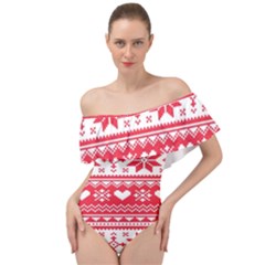 Nordic-seamless-knitted-christmas-pattern-vector Off Shoulder Velour Bodysuit  by nateshop