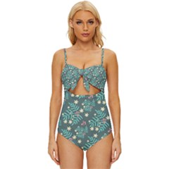 Illustration Pattern Seamless Knot Front One-piece Swimsuit