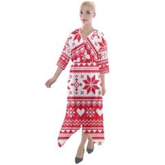 Nordic-seamless-knitted-christmas-pattern-vector Quarter Sleeve Wrap Front Maxi Dress by nateshop