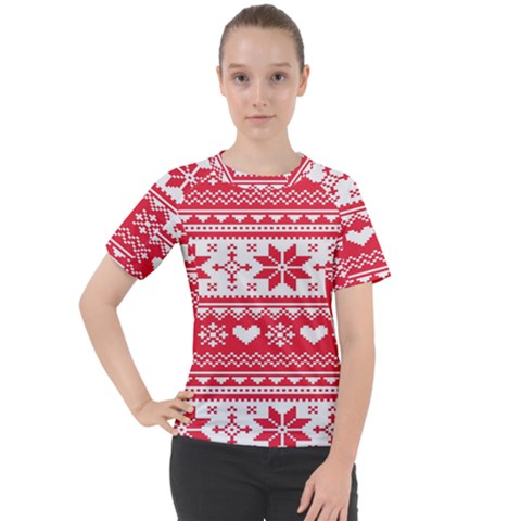 Nordic-seamless-knitted-christmas-pattern-vector Women s Sport Raglan Tee by nateshop