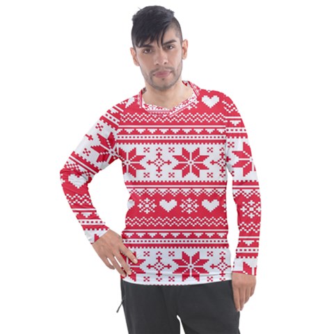 Nordic-seamless-knitted-christmas-pattern-vector Men s Pique Long Sleeve Tee by nateshop