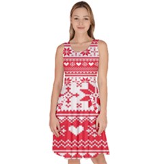 Nordic-seamless-knitted-christmas-pattern-vector Knee Length Skater Dress With Pockets