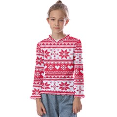 Nordic-seamless-knitted-christmas-pattern-vector Kids  Frill Detail Tee