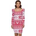 Nordic-seamless-knitted-christmas-pattern-vector Women Long Sleeve Ruched Stretch Jersey Dress View1