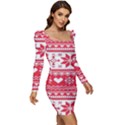 Nordic-seamless-knitted-christmas-pattern-vector Women Long Sleeve Ruched Stretch Jersey Dress View2