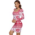 Nordic-seamless-knitted-christmas-pattern-vector Women Long Sleeve Ruched Stretch Jersey Dress View3