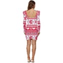 Nordic-seamless-knitted-christmas-pattern-vector Women Long Sleeve Ruched Stretch Jersey Dress View4