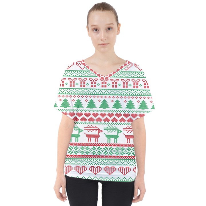 Scandinavian-nordic-christmas-seamless-pattern-vector V-Neck Dolman Drape Top