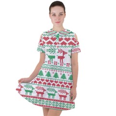 Scandinavian-nordic-christmas-seamless-pattern-vector Short Sleeve Shoulder Cut Out Dress  by nateshop