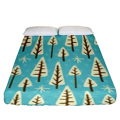 Vector-white-cartoon-trees-pattern Fitted Sheet (king Size) by nateshop