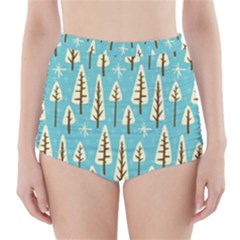 Vector-white-cartoon-trees-pattern High-waisted Bikini Bottoms by nateshop