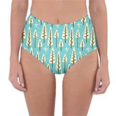 Vector-white-cartoon-trees-pattern Reversible High-waist Bikini Bottoms by nateshop